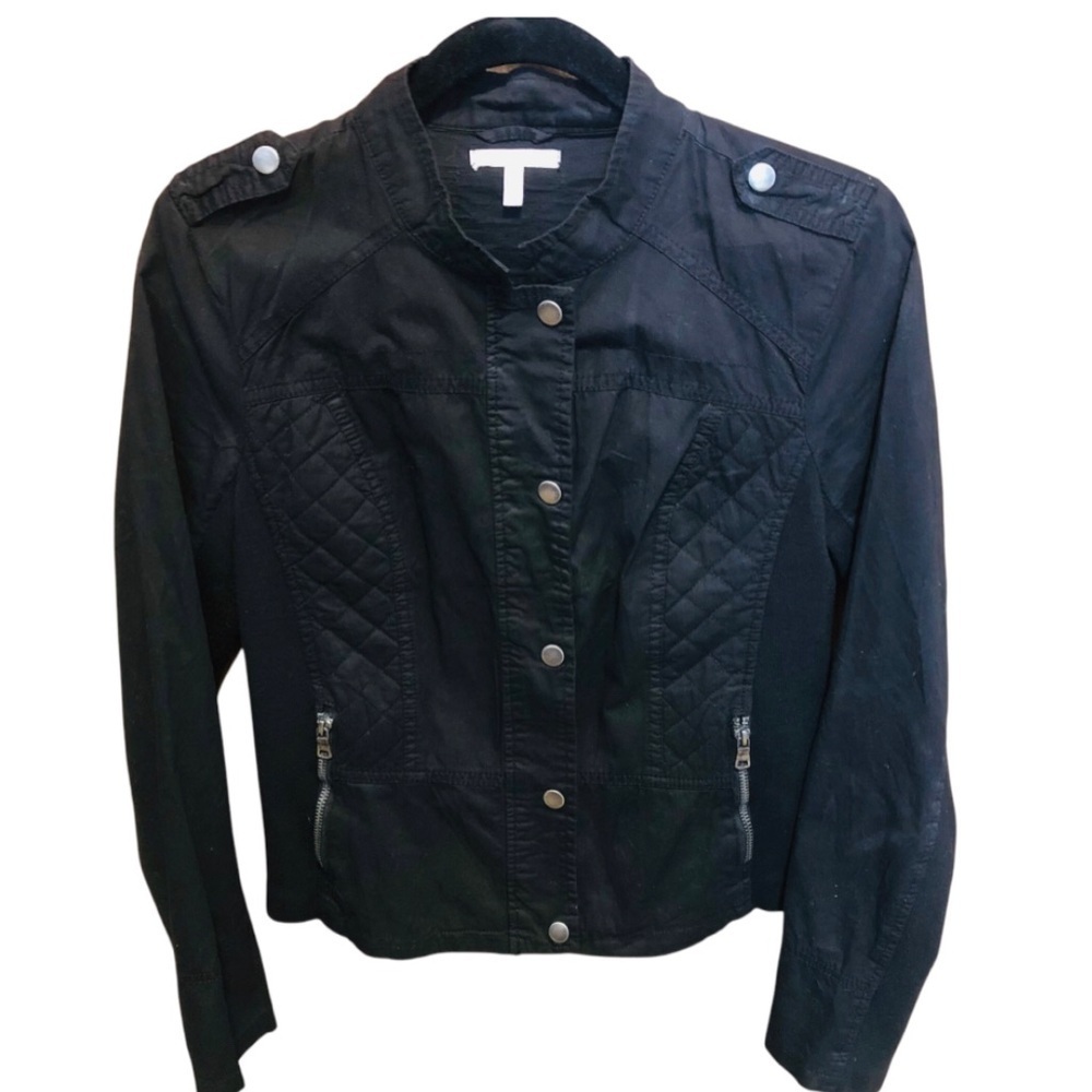 Maurices Small Black Classic Jacket basic moto retro Quilted Cotton Snaps